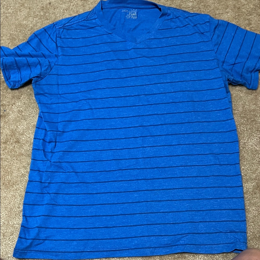 Crown Men's Blue Striped V-Neck Tee